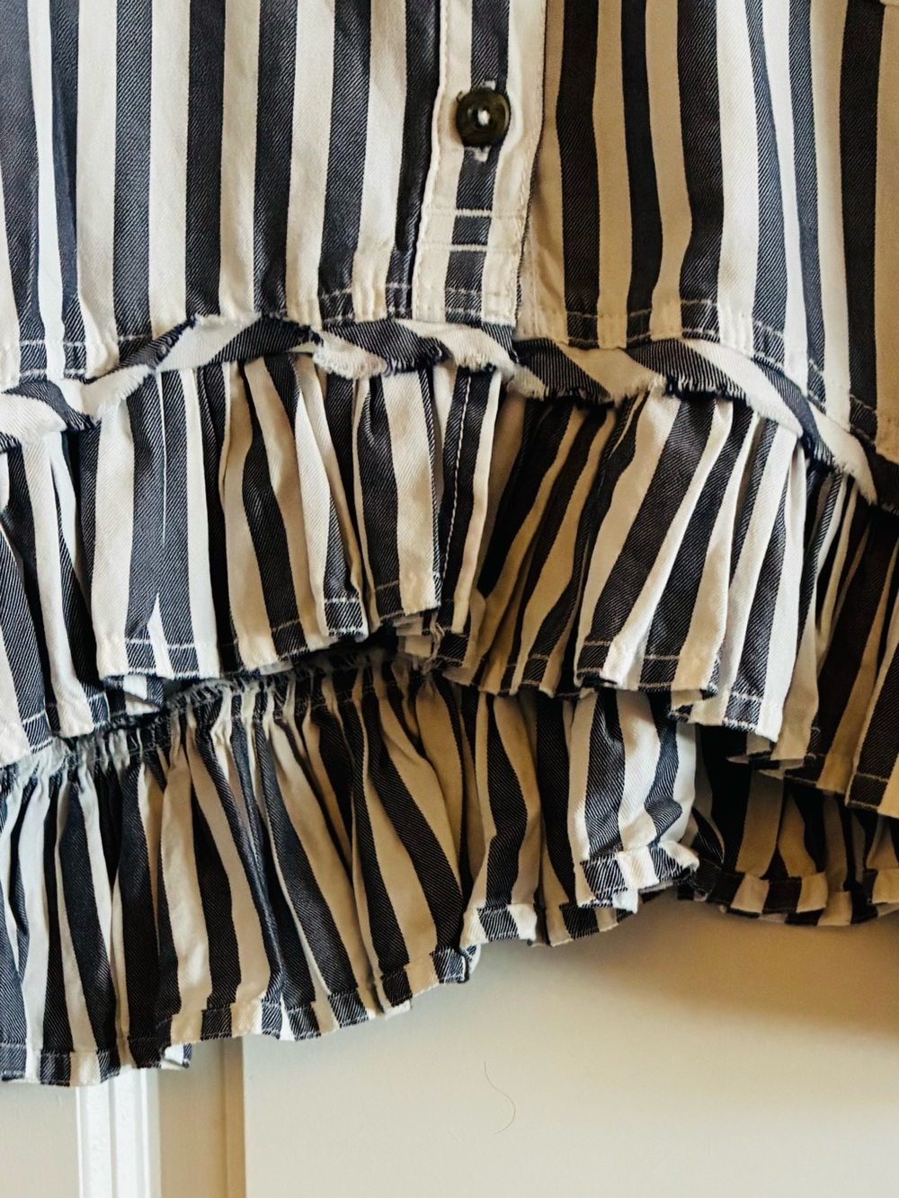 We The Free Navy and White Striped Ruffle-Hem Button Down - Picture 2 of 5